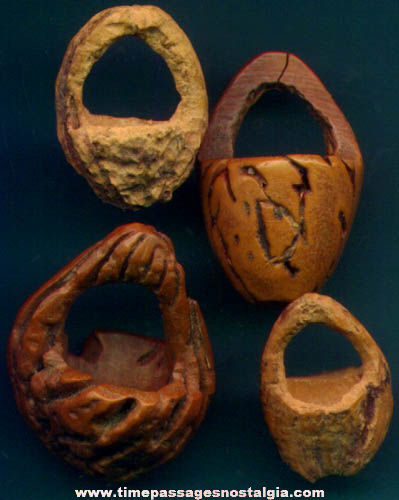 (4) Old Carved Miniature Peach Pit Baskets