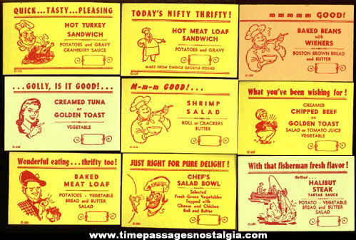 (24) Different Old Restaurant / Diner Menu Special Advertising Cards