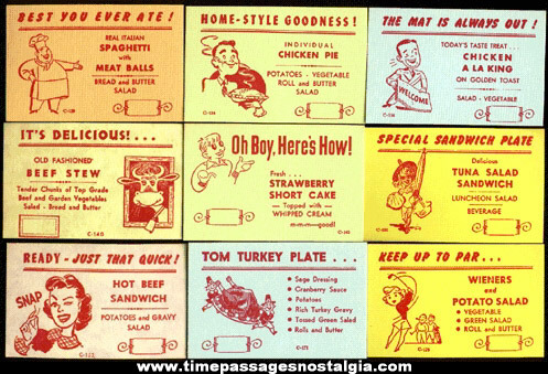 (24) Different Old Restaurant / Diner Menu Special Advertising Cards