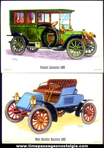 (9) Large Colorful Old Antique Automobile Premium Trading Cards