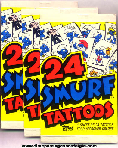 (3) ©1982 Unopened Topps Smurf Cartoon Character Tattoo Packets