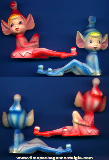 (2) Different Colorful Old Pixie or Elf Character Ceramic Figurines