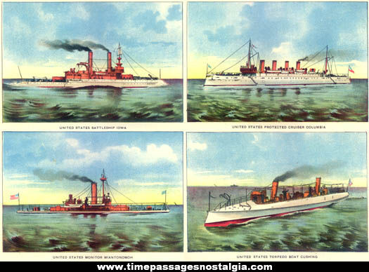 (8) Colorful Old United States Navy Ship Prints
