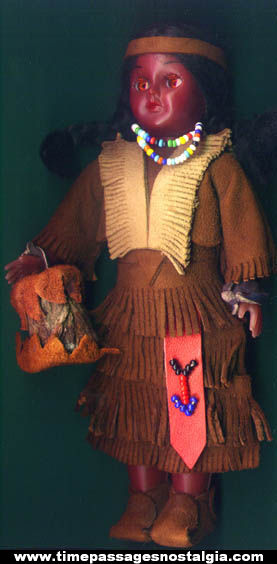 Old Native American Indian Squaw Doll With Drum