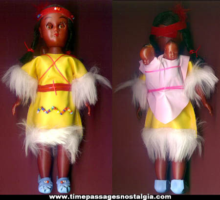 Old Native American Indian Squaw Doll With Twin Babies