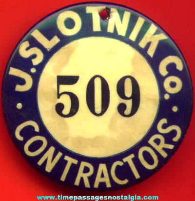 Old Slotnik Company Advertising Contractor Employee Badge