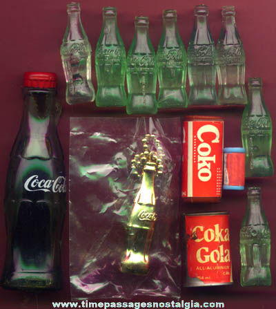 (13) Old Miniature Coca - Cola Advertising Bottles and Cans