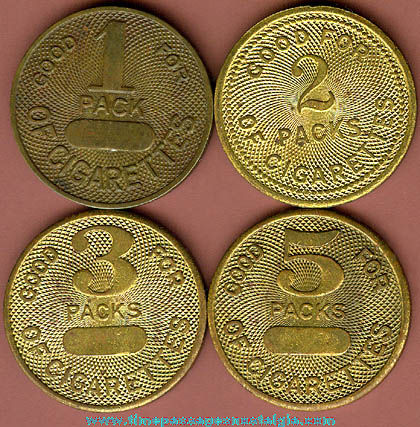 (4) Different Old Brass Cigarette Good For Advertising Token Coins