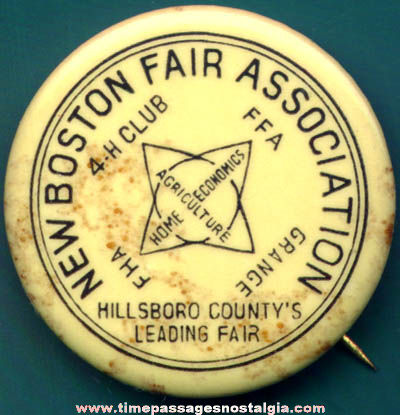 Old Celluloid New Boston Fair Association New Hampshire Advertising Pin Back Button