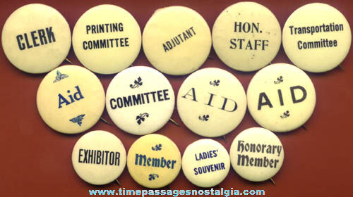 (13) Old Celluloid Job Title Pin Back Badge Buttons