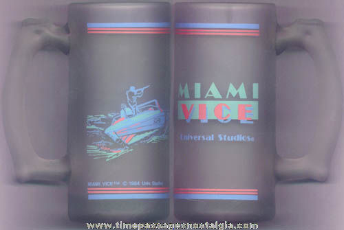 1984 Miami Vice Imprinted Frosted Advertising Glass Mug