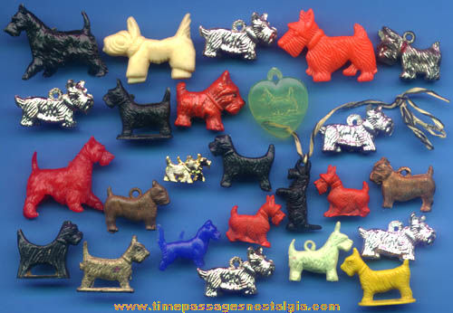(25) Old Scottie Dog Miniature Figures and Gum Ball Machine Prize Charms