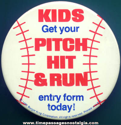 1980 Burger King Employee Baseball Advertising Pin Back Button