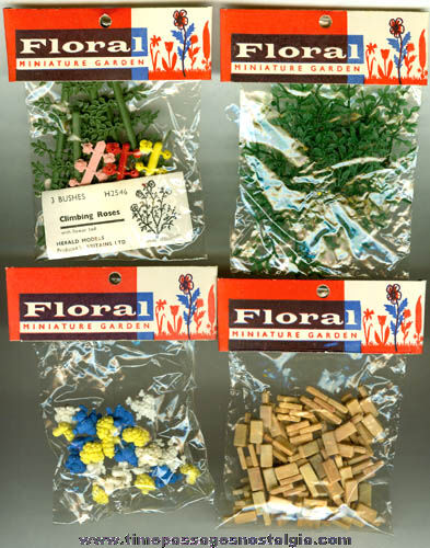 (4) Bags of Old Britains Miniature Floral Garden Model Playset Items