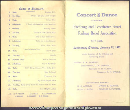 1913 Massachusetts Railway Relief Association Concert & Dance Program