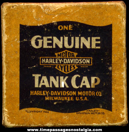 1922 Harley Davidson Motorcycle Gas Tank Cap Advertising Box