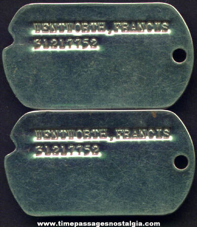 (2) Matching Old Military Dog Tags