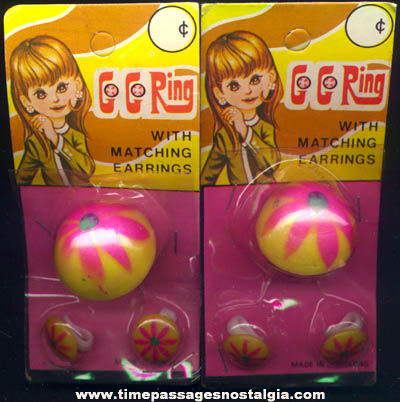 (2) Unopened 1960s - 1970s Go-Go Toy Ring & Matching Earring Sets