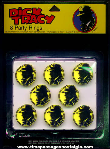 (8) Unopened 1990 Dick Tracy Character Party Favor Premium Toy Rings