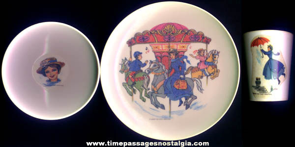 (3) 1964 Walt Disney Mary Poppins Character Childrens Dinnerware Items