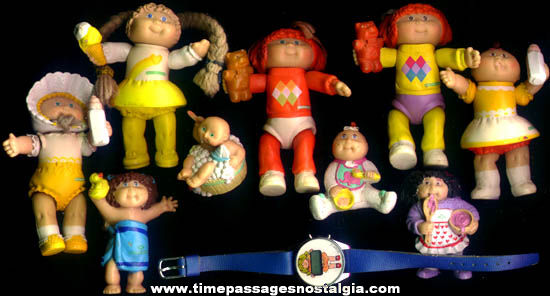 (10) Different 1980s Cabbage Patch Kid Doll Character Figures and Watch