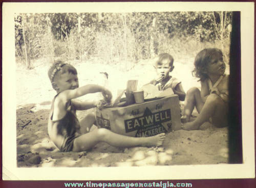 Old Children Photograph With Eatwell Mackerel Advertising Case Box