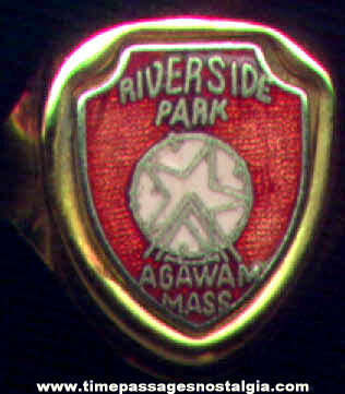 Old Enameled Agawam Massachusetts Riverside Park Advertising Souvenir Ring