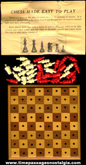 Complete Old Miniature Inlaid Wood Chess Game