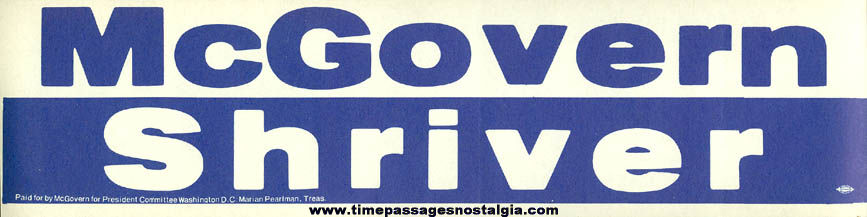 (15) 1972 McGovern / Shriver Campaign Bumper Stickers