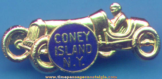 Old Enameled Coney Island New York Advertising Souvenir Race Car Pin