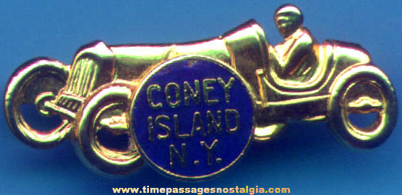 Old Enameled Coney Island New York Advertising Souvenir Race Car Pin