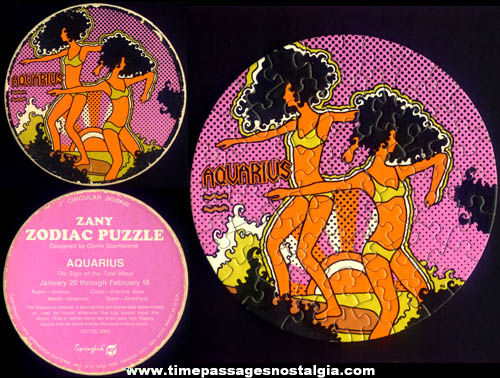 1970 Springbok Psychedelic Aquarius Zany Zodiac Circular Jigsaw Puzzle