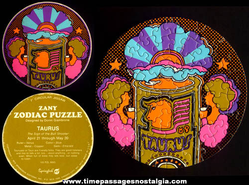 1970 Springbok Psychedelic Taurus Zany Zodiac Circular Jigsaw Puzzle