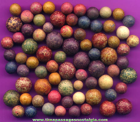 (75) Old Colored Clay or Pottery Toy Marbles