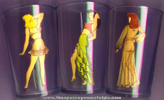 (3) Old Risque Women Glass Drink Glasses