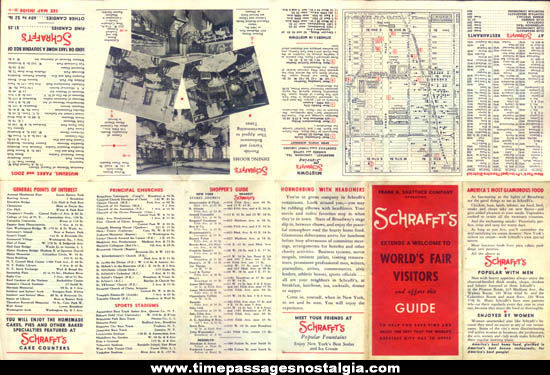 1939 New York Worlds Fair Schraffts Candy & Restaurant Advertising Premium Map