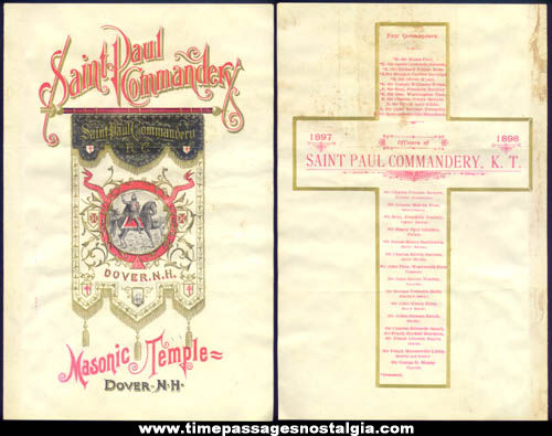 1897 - 1898 Masonic Saint Paul Commandery Knights Templar Program