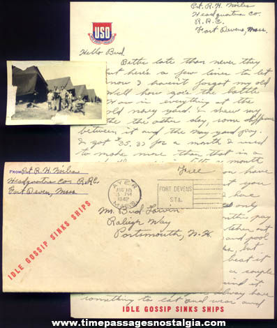 1942 United States Army Soldier Letter, Envelope & Photograph