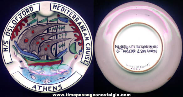 Old M/S Oslofjord Mediterranean Cruise Presentation Ceramic Ashtray
