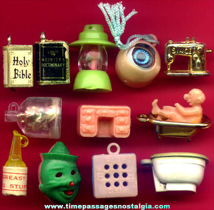 (12) Nice 1960s Gum Ball Machine Prize Charms
