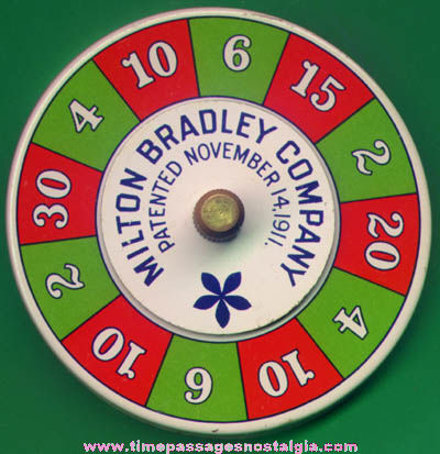 Old Lithographed Tin Milton Bradley Company Advertising Game Spinner