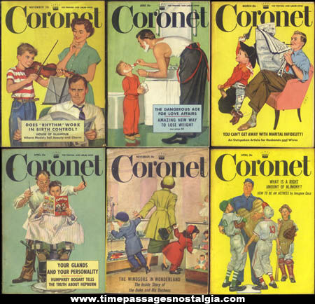 (6) 1950 - 1955 Coronet Magazines