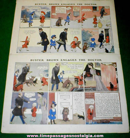 (18) Large Colorful 1907 Buster Brown & Tige Comic Strip Pages