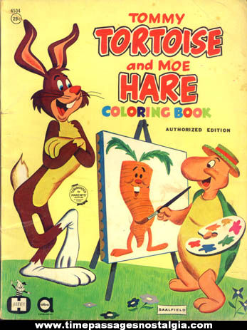 1961 Harvey Cartoon Tommy Tortoise & Moe Hare Saalfield Coloring Book