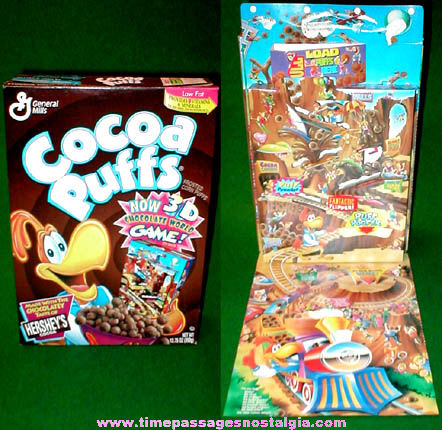 1996 Cocoa Puffs Cereal Box With Pop Up Chocolate World Game