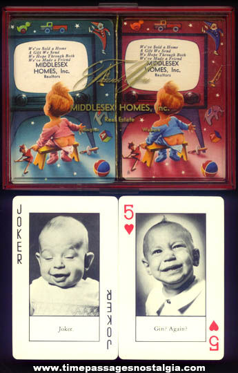 (2) Old Unused Advertising Premium Playing Card Decks With Funny Babies