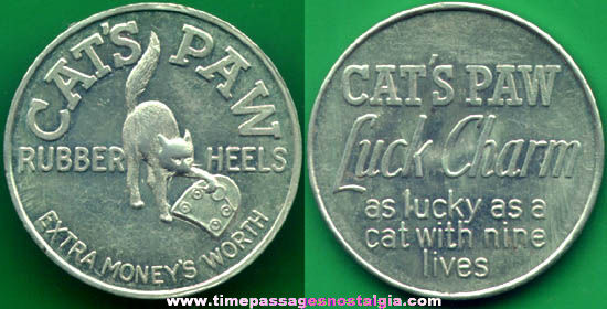 Old Cat’s Paw Rubber Heels Advertising Premium Good Luck Token