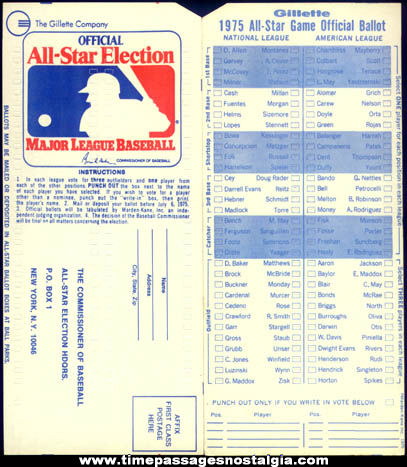 (8) Unused 1970s Gillette Baseball All Star Game Punch Out Ballot Cards
