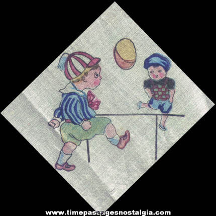 Old Silk Handkerchief With Cartoon Children Football Players