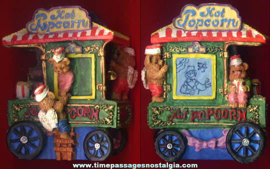 Painted Pop Corn Wagon With Bears Figurine